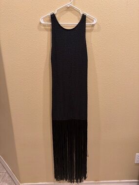 Black Fringe Knit Maxi Dress